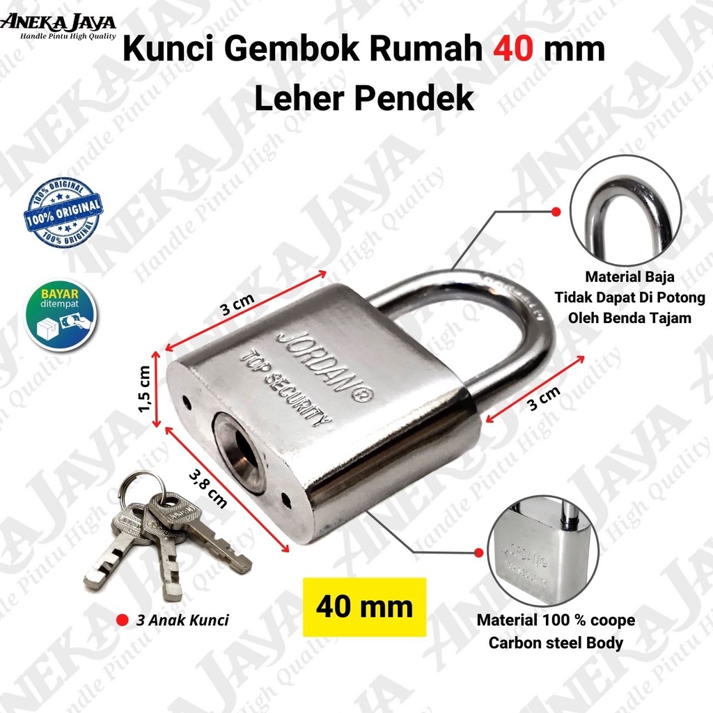 Kunci Gembok 40 mm ORIGINAL Pintu Rumah Pagar / Leher Pendek / Gembok Murah Bagus