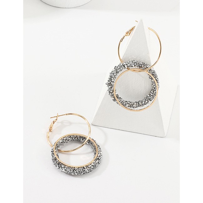 LRC Anting Tusuk Fashion Silver Zircon Circle Earrings F94599