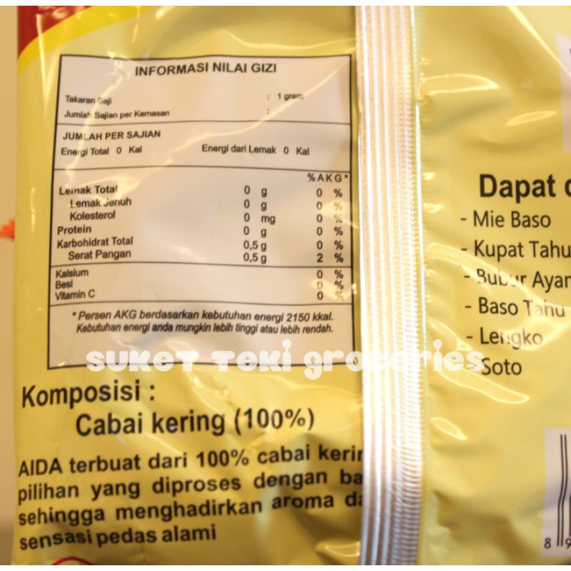 Bubuk Cabai / Cabe Aida Giling Halus 250gr Serbaguna Pedas Alami