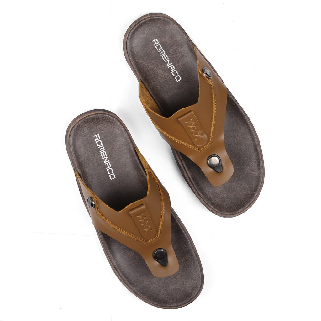 Sandal Pria Upper Kulit Asli Romenaco R55 Brown Tan