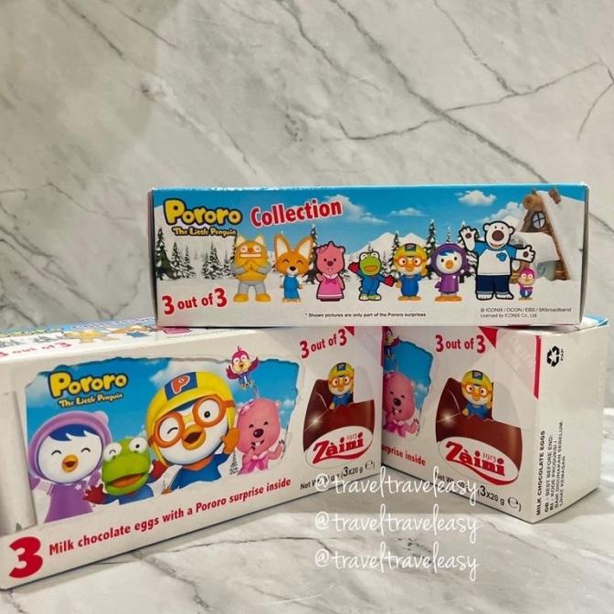 Zaini Trio Surprise Egg Pororo 60gr - Isi 3pcs Coklat Telur isi Mainan