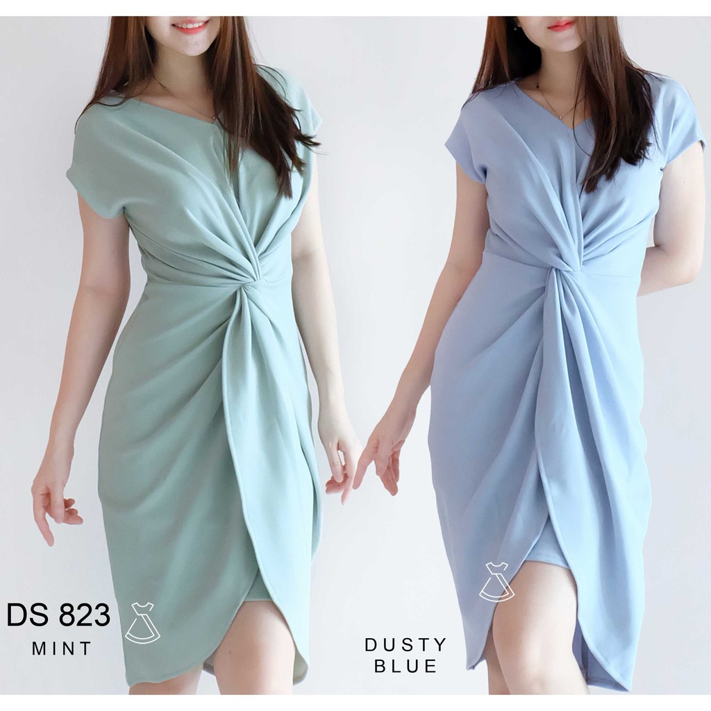 DS823 - DRESS SEPAN SCUBA KANTOR MIDI KNOT WANITA GROSIR MURAH