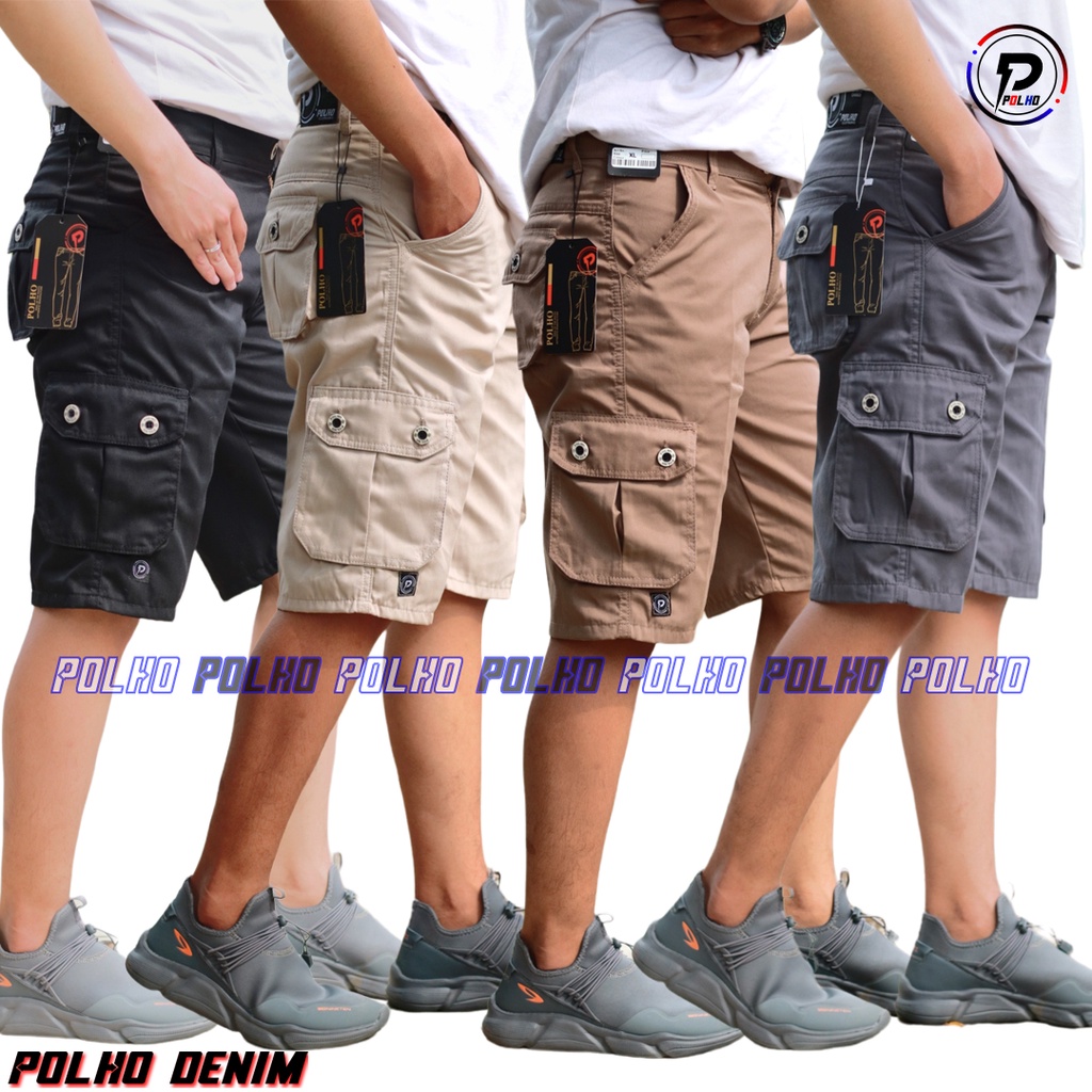 CELANA CARGO PENDEK SIZE 27-38 HITAM MOCA GREY CREAM