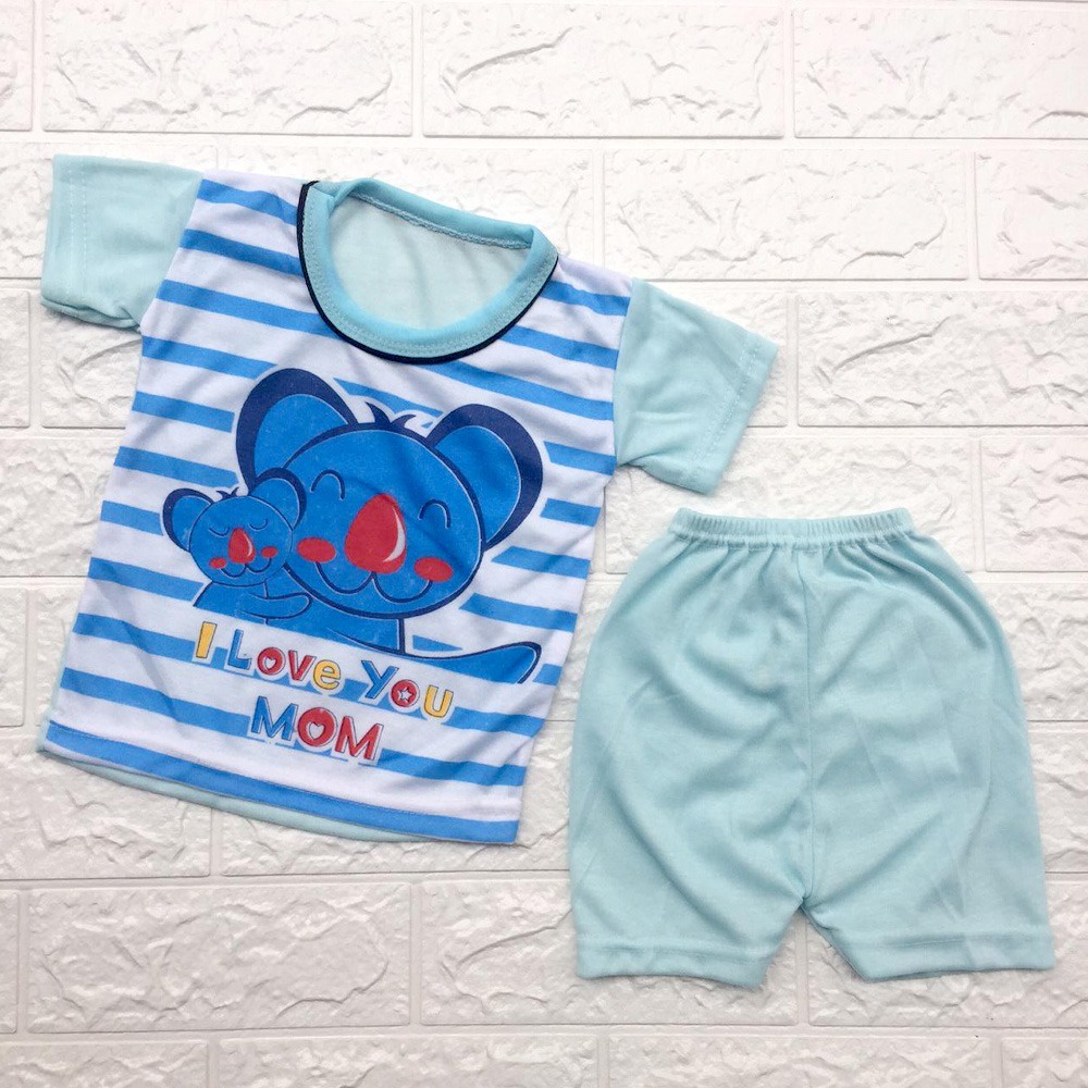 Setelan Baju Bayi Oblong Pendek I LOVE MOM 0-6 Bulan DNW BABY