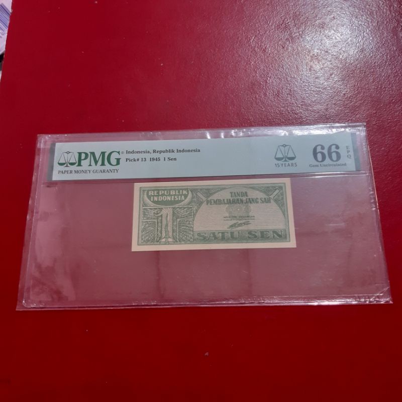 Uang Kertas Kuno 1 Sen ORI Tahun 1945 PMG 66