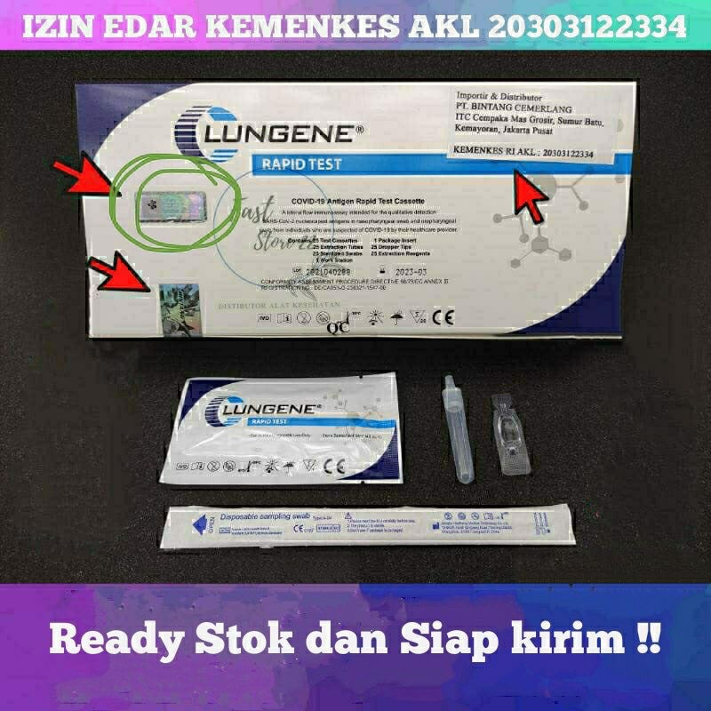 Alat Test Hidung Lungene BIRU / test swab antigen mandiri isi 25pcs 1 box