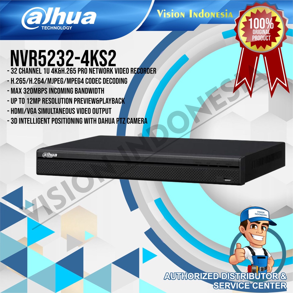 DAHUA NVR 32CH / 32 CHANNEL 8MP NVR5232-4KS2 ORIGINAL