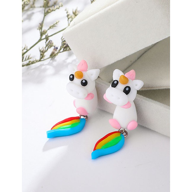 LRC Anting Tusuk Fashion Color Cartoon Unicorn Soft Ceramic Earrings F67407