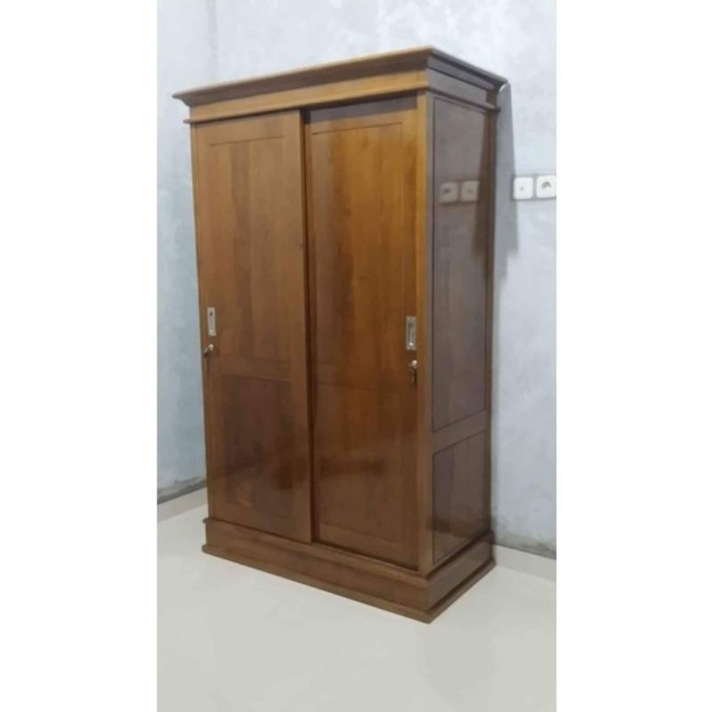 Lemari pakaian sleding pintu 2 kayu jati