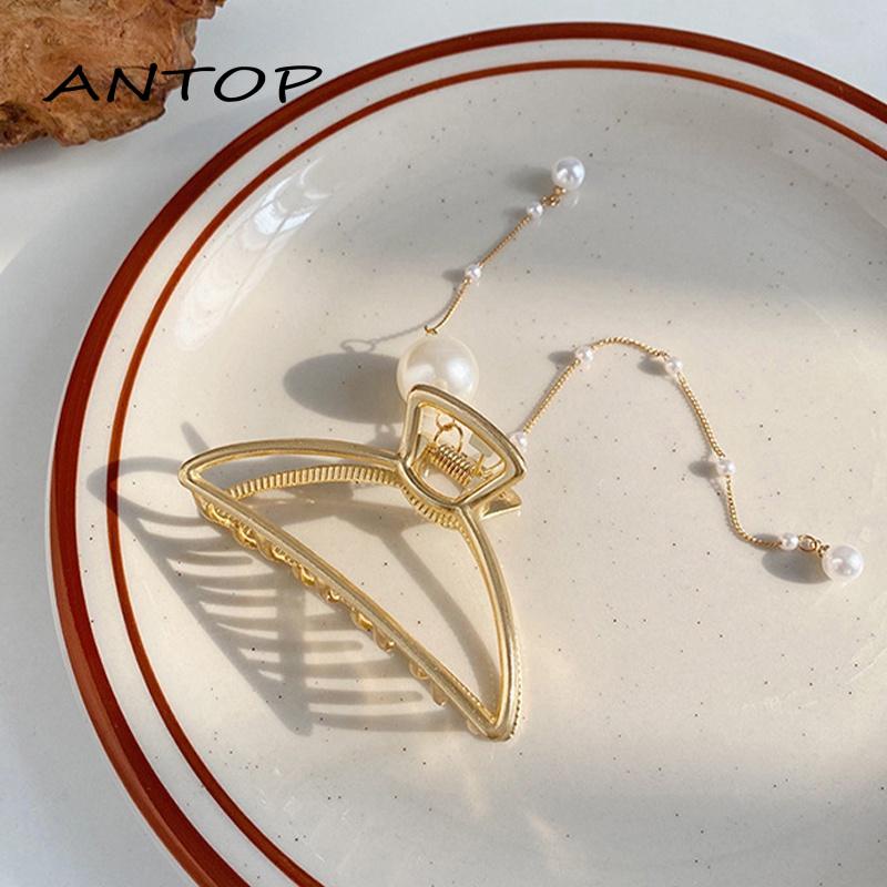 Jepit Rambut Bentuk Pita Bahan Metal Aksen Mutiara Untuk Hiasan Kepala