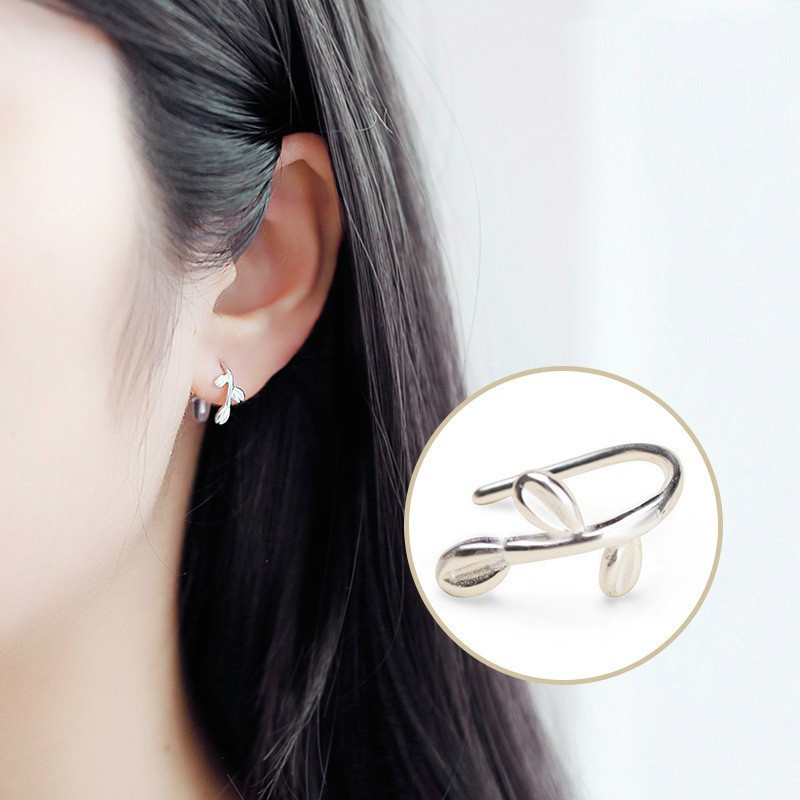 Anting-anting klip daun mode sederhana gaya Korea