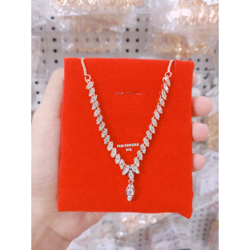 Bisa cod:Kalung/tura replika berlian premium full diamond motif padi warna rose gold