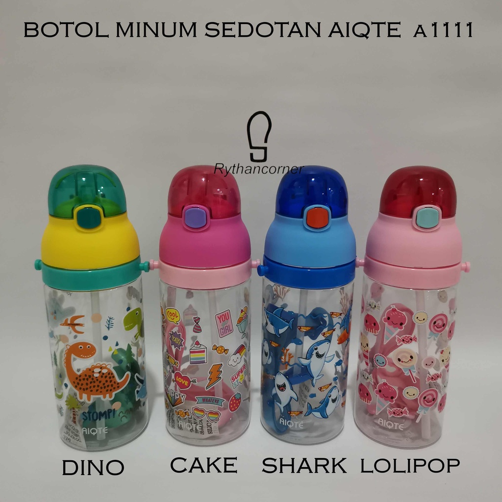 BOTOL MINUM SEDOTAN AIQTE A1111 KARAKTER DINO/SHARK/LOLIPOP/CAKE