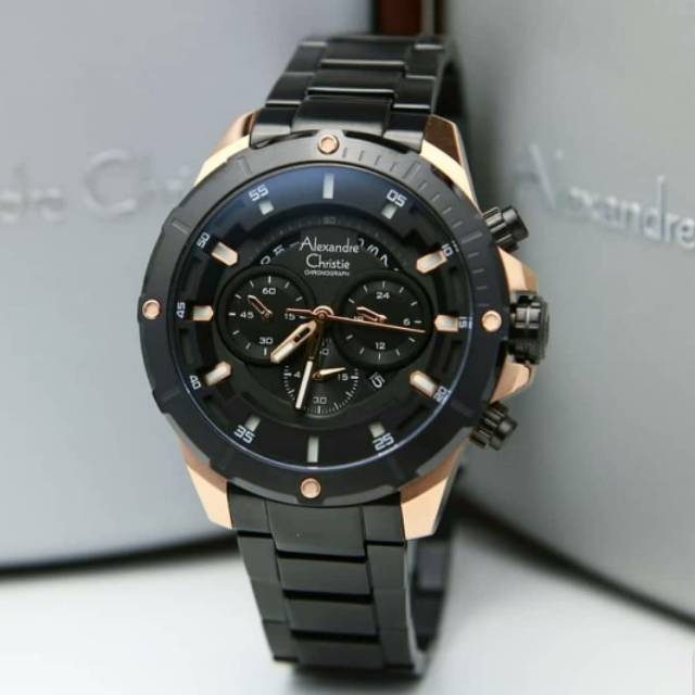 JAM TANGAN PRIA ALEXANDRE CRISTIE AC 6529 BLACK ROSEGOLD