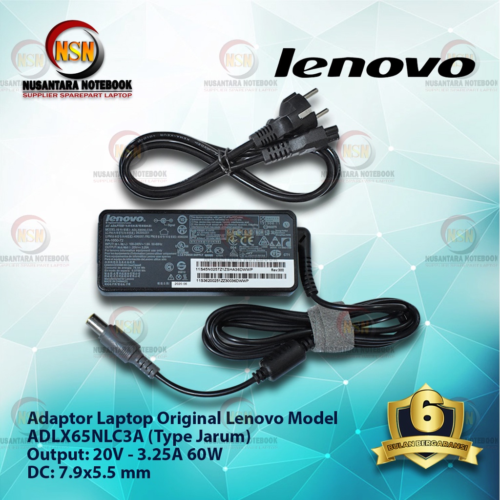 Adaptor Charger Original Laptop Lenovo 20V - 3.25A DC 7.9*5.5mm (Jarum)