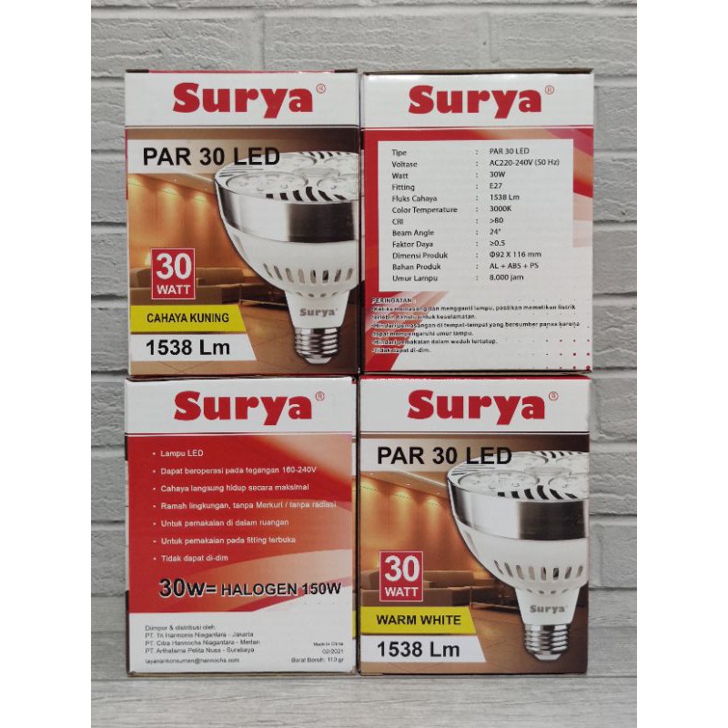 SURYA Lampu Led Sorot 30w 30 WATT PAR30 Cahaya Kuning WARM WHITE 3000K