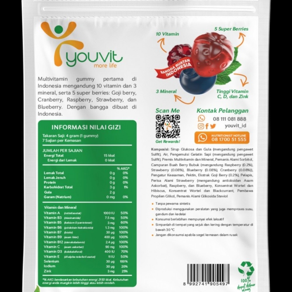 Youvit Gummy Multivitamin Dewasa 30 Days - Rasa Mix Berri