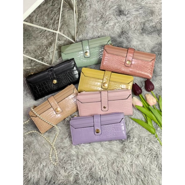 Jimshoney Genie Wallet Dompet Wanita Original Realpic Croco leather Dompet Lipat bisa Cod