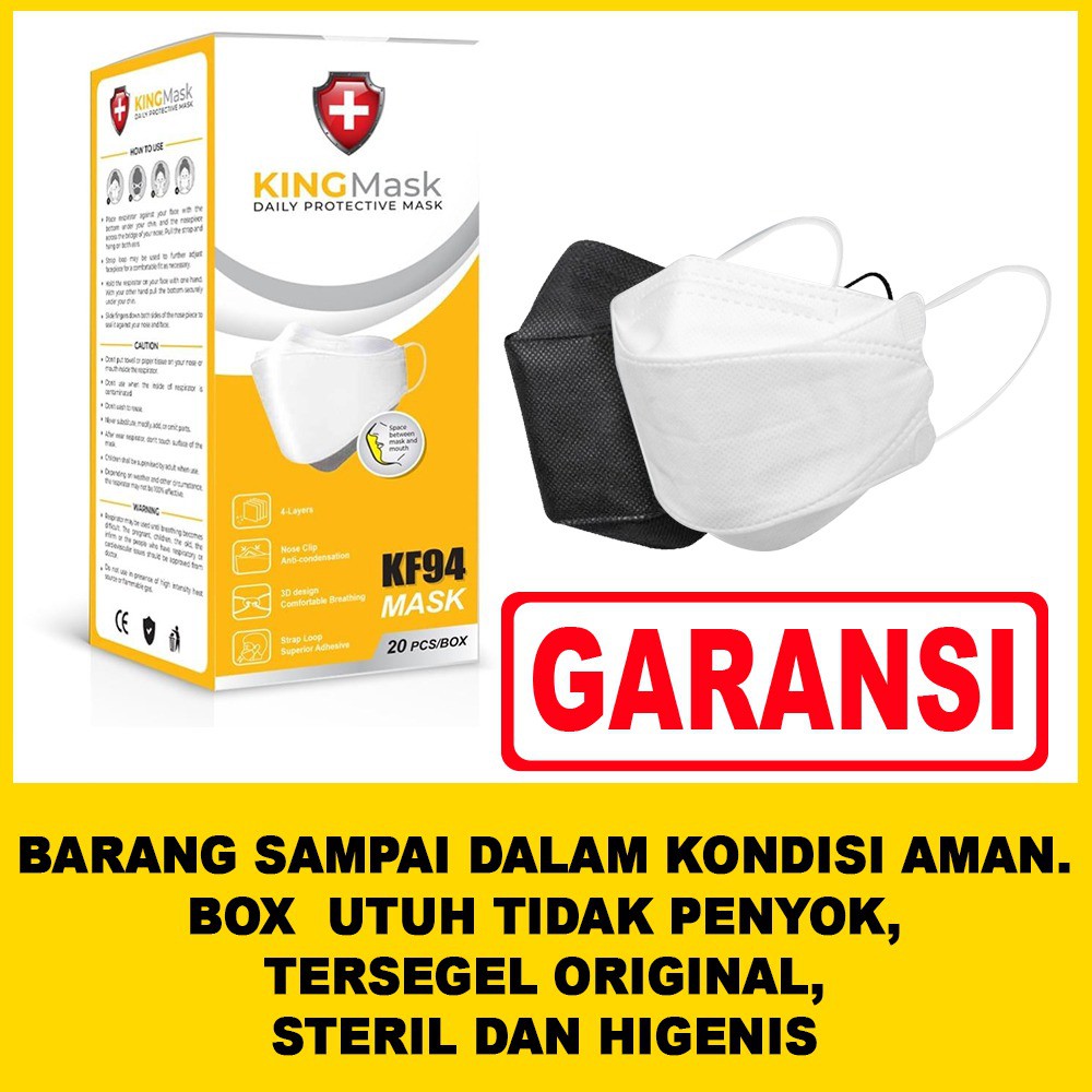 KINGMASK Masker KF94 Earloop 4ply 1box isi 20pcs King Mask KF 94 Korea Hitam Putih 20 pcs ORIGINAL