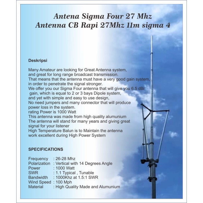 TERLARIS Antena Sigma Four 27 Mhz Antenna CB Rapi 27Mhz 11m sigma 4