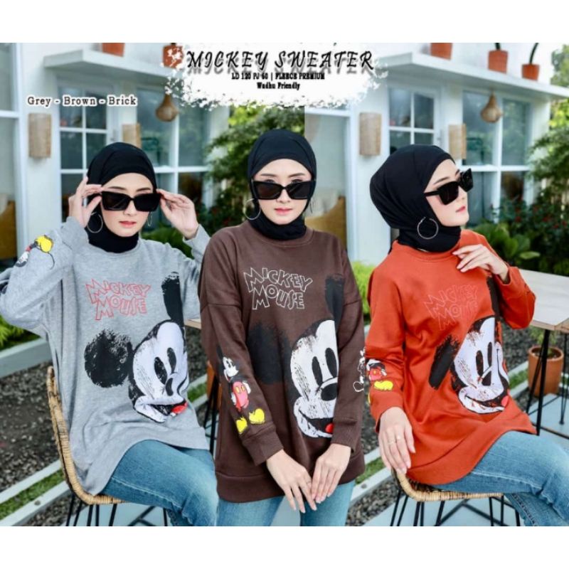SWEATER MICKEY MOUSE WANITA IMPORT CREWNECK GARFIELD DISNEY ATASAN JAKET JUMBO