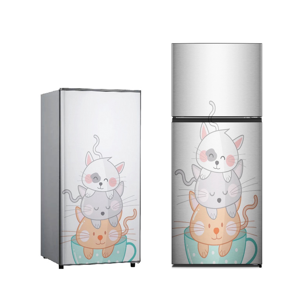 Stiker Kulkas 1 Pintu dan 2 Pintu Motif kucing Kode K-G3 - FX