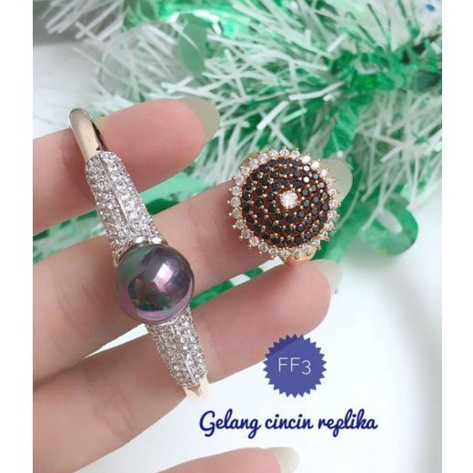 (SEP) TERMURAH Set Perhiasan Lapis Emas Xuping Gelang Mutiara Hitam Cincin Berlian Mewah Titanium