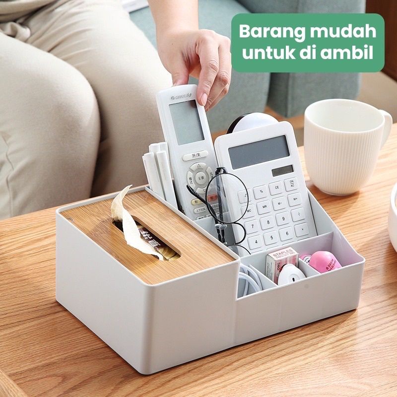 Kotak Tissue Box Storage Plastik 6in1 Box Organizer Tempat Penyimpanan Tissue Remote Phone Kosmetik