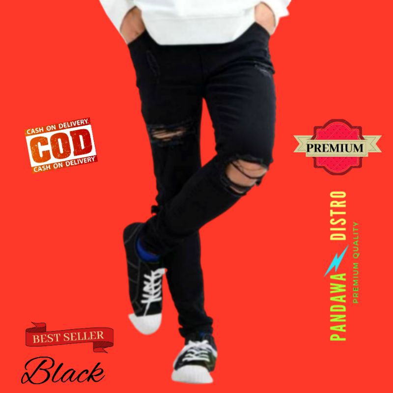 CELANA SOBEK PRIA RIPPED JEANS ROBEK SLIMFIT PENSIL SKINNY STRETCH DENIM PREMIUM 27-38