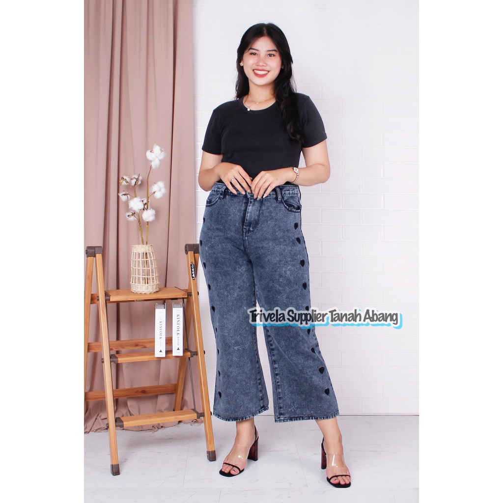 TRIVELA - Kulot Jeans Love Jumbo / Kulot Jeans Big Size / Kulot Jeans Plus Size