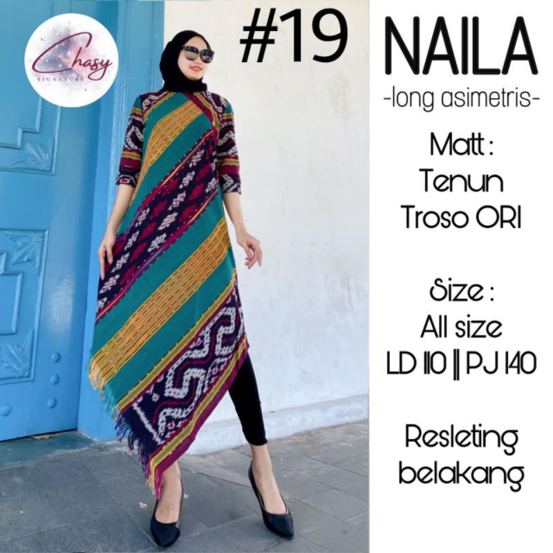 Naila series Asimetris Tunik tenun troso etnic realpict