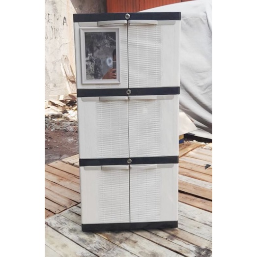 Lemari PLastik New Aquose Mini Susun 3 + Kaca