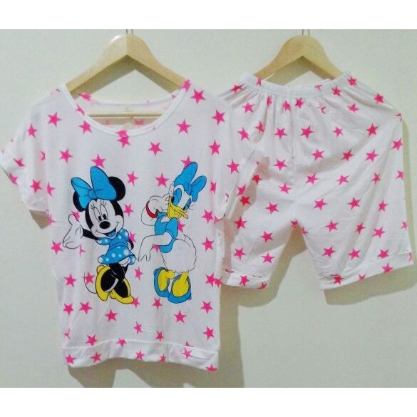 STMN21 - Setelan Celana Selutut Minnie Daisy Star Pink