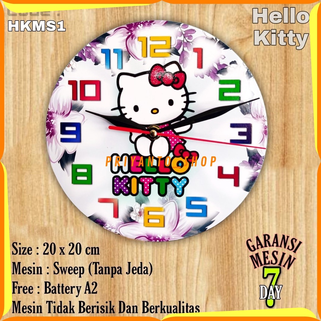 Jam Dinding Karakter Hello Kitty Mesin Halus Tidak Berisik Bonus Baterai