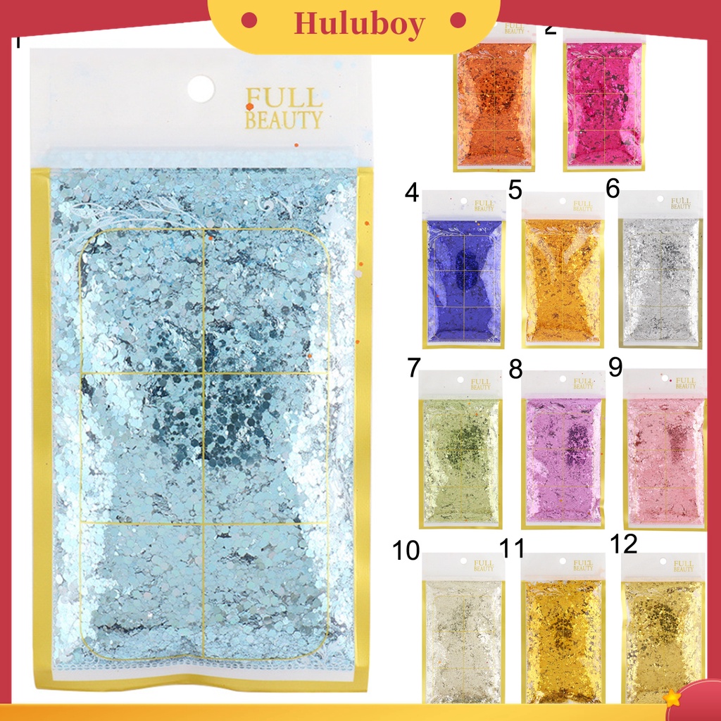 Huluboy Huluboy♡ 50g / Kantong Sequin Glitter Holografik Bentuk Segi Enam Untuk Dekorasi Nail Art / Manicure DIY