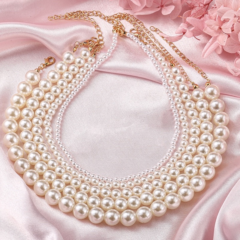 ISANUR97 Necklace Pearl Kalung Mutiara Choker Aksesoris Kalung Pearl Rantai Klavikula Hias Mutiara Untuk Aksesoris Perhiasan