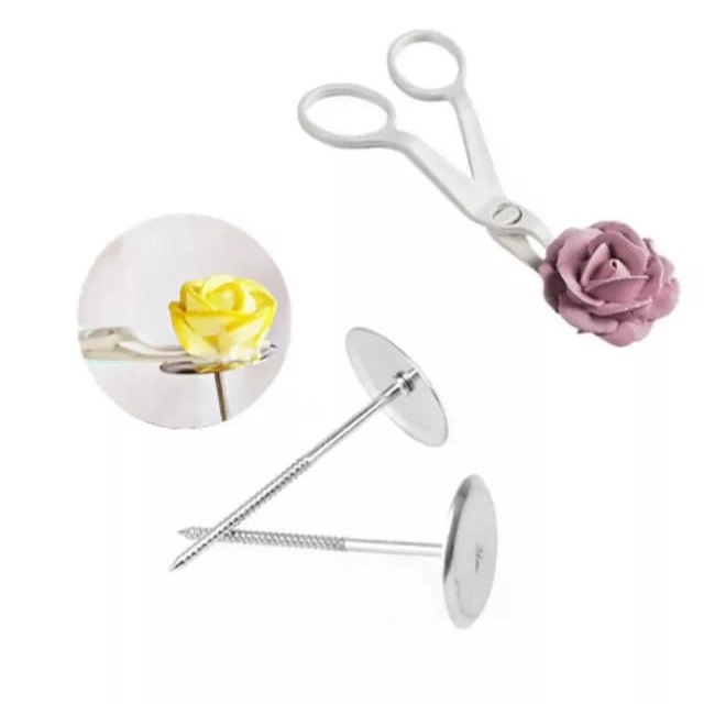 Paku Mawar Dan Gunting Mawar / Paku Dekorasi Butter Cream / Decorating Tools / Cream Scissors