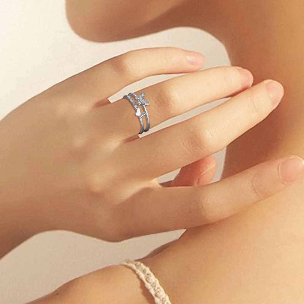 Cincin Model Double Layer Bentuk Kupu-Kupu Untuk Wanita