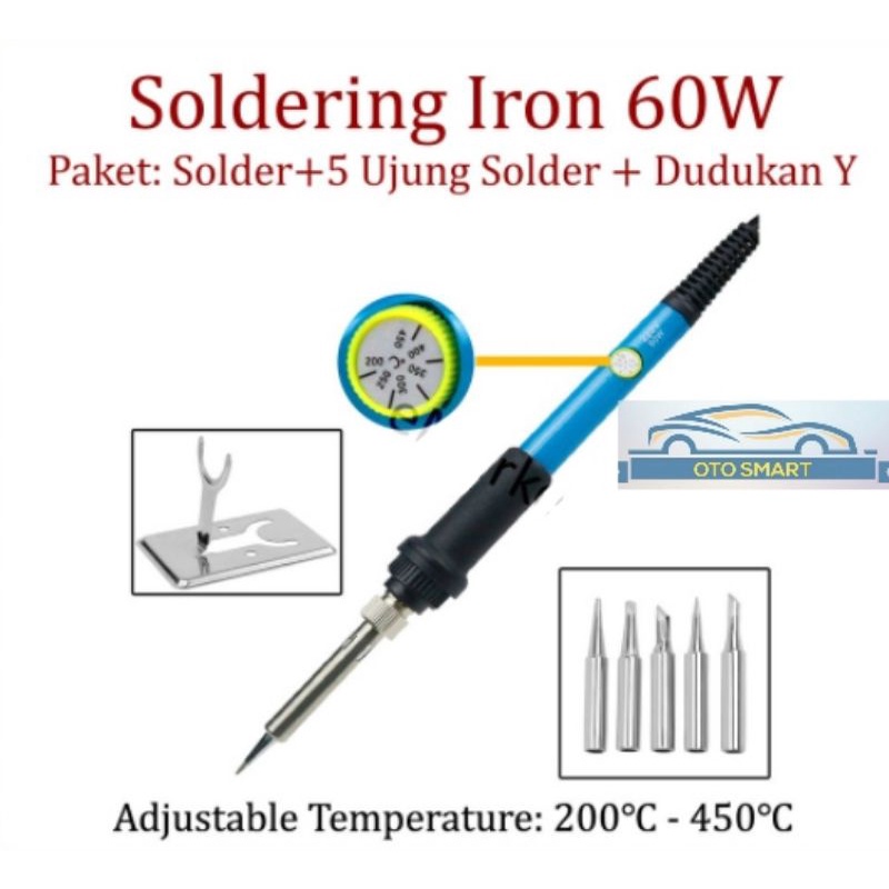 SOLDER DENGAN TOMBOL PENGATUR SUHU 200-450C 60W PAKET/ADJUSTABLE TEMPERATURE(Bonus 5 Tips )