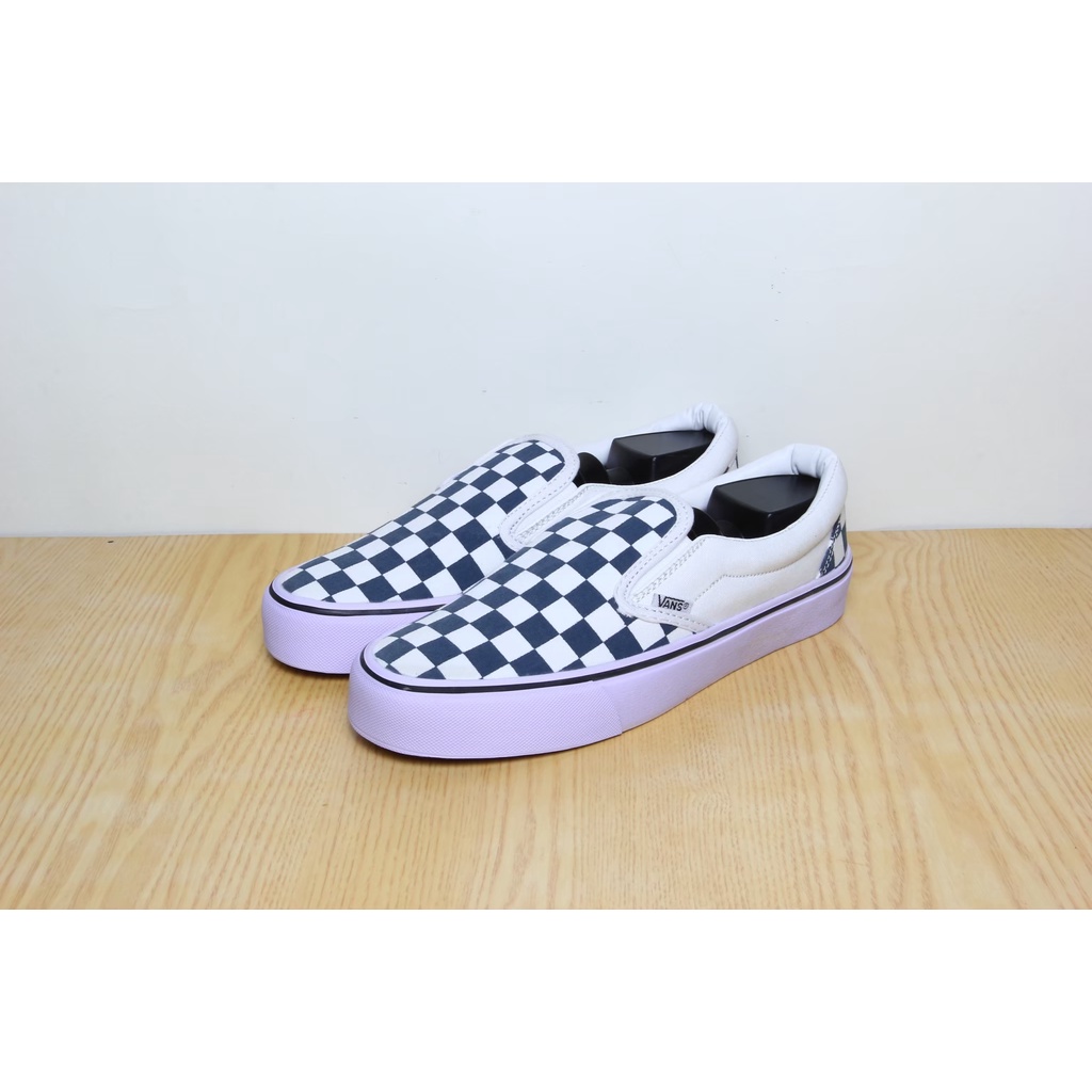 [GRADE ORIGINAL] SEPATU VANS SLIPON CHECKERBOARD CATUR - PUTIH HITAM ABU NAVY-Navy