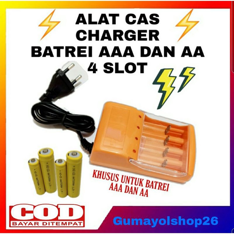 Charger Baterai 4Slot AA Dan AAA  / Alat Cas baterai 4slot AA AAA / Cas batrei 4Slot