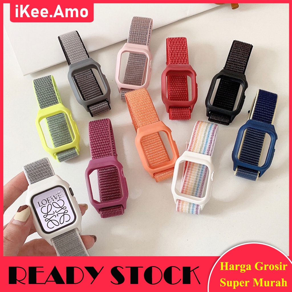 2 in 1 colorful nylon strap for apple watch 7 41mm 45mm iwatch soft band with case smartwatch t55 t5
