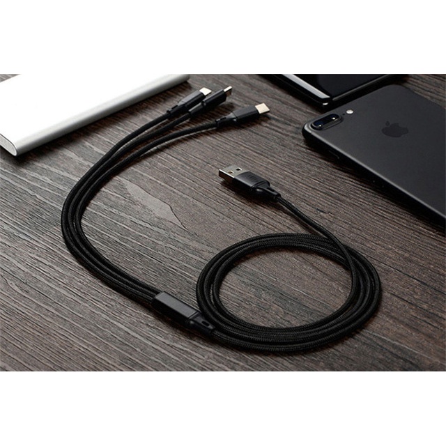 G5U Kabel Charger 3in1 Micro Usb + Lightning + Usb Type C 1.2 M - Us186 - Black Or-i
