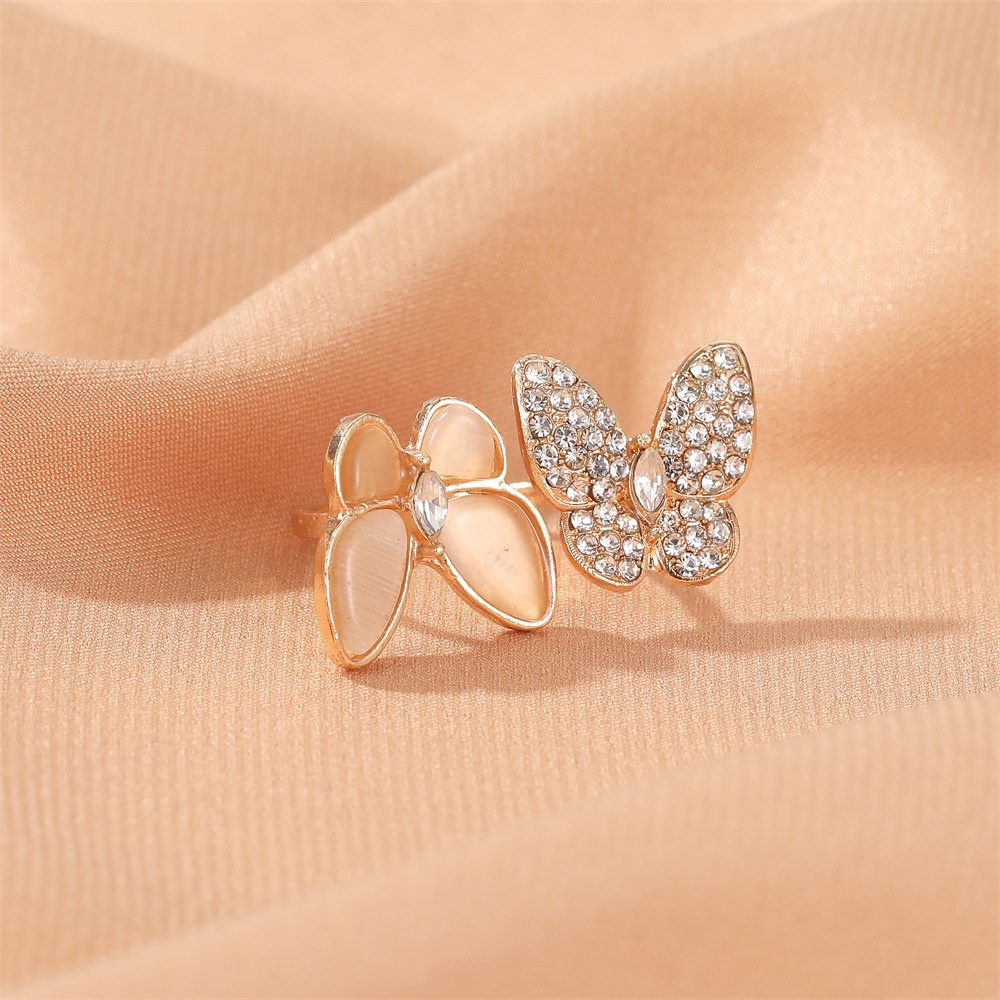 Cincin Model Terbuka Desain Kupu-Kupu Opal Dapat Disesuaikan Untuk Wanita