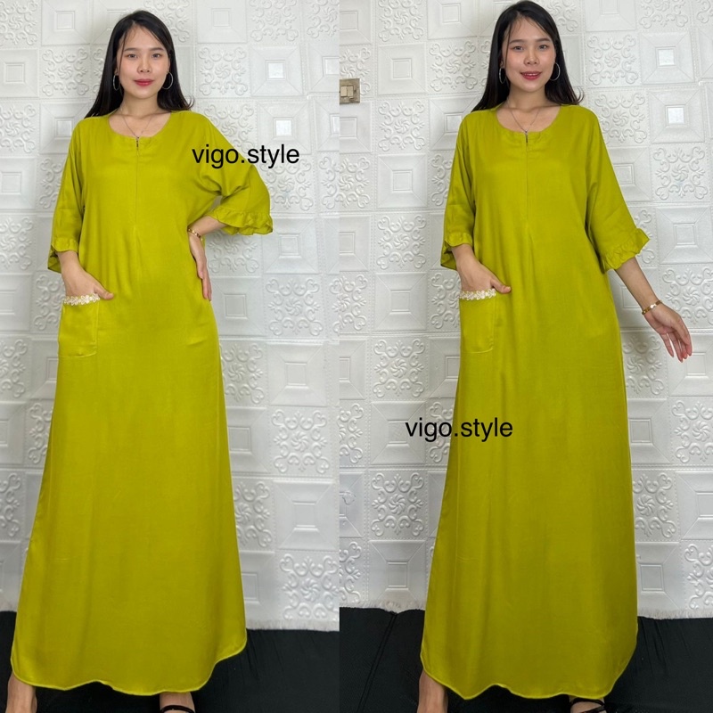 daster tangan 3/4 /tangan 7/8 / busui/panjang viral jumbo /long daster/daster 3/4 /homedress/daster semata kaki/daster gamis-Tk⅞ LIME