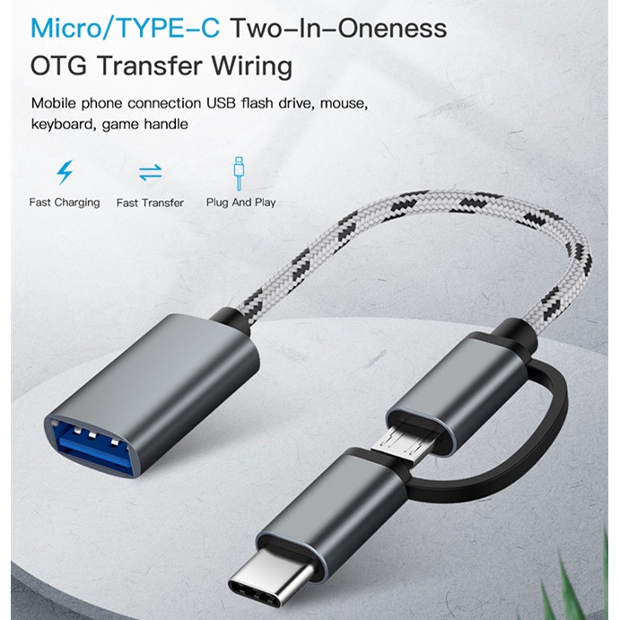 Otg 2 in 1 Kabel Data / Charger Micro USB / Tipe C Multifungsi Untuk Android