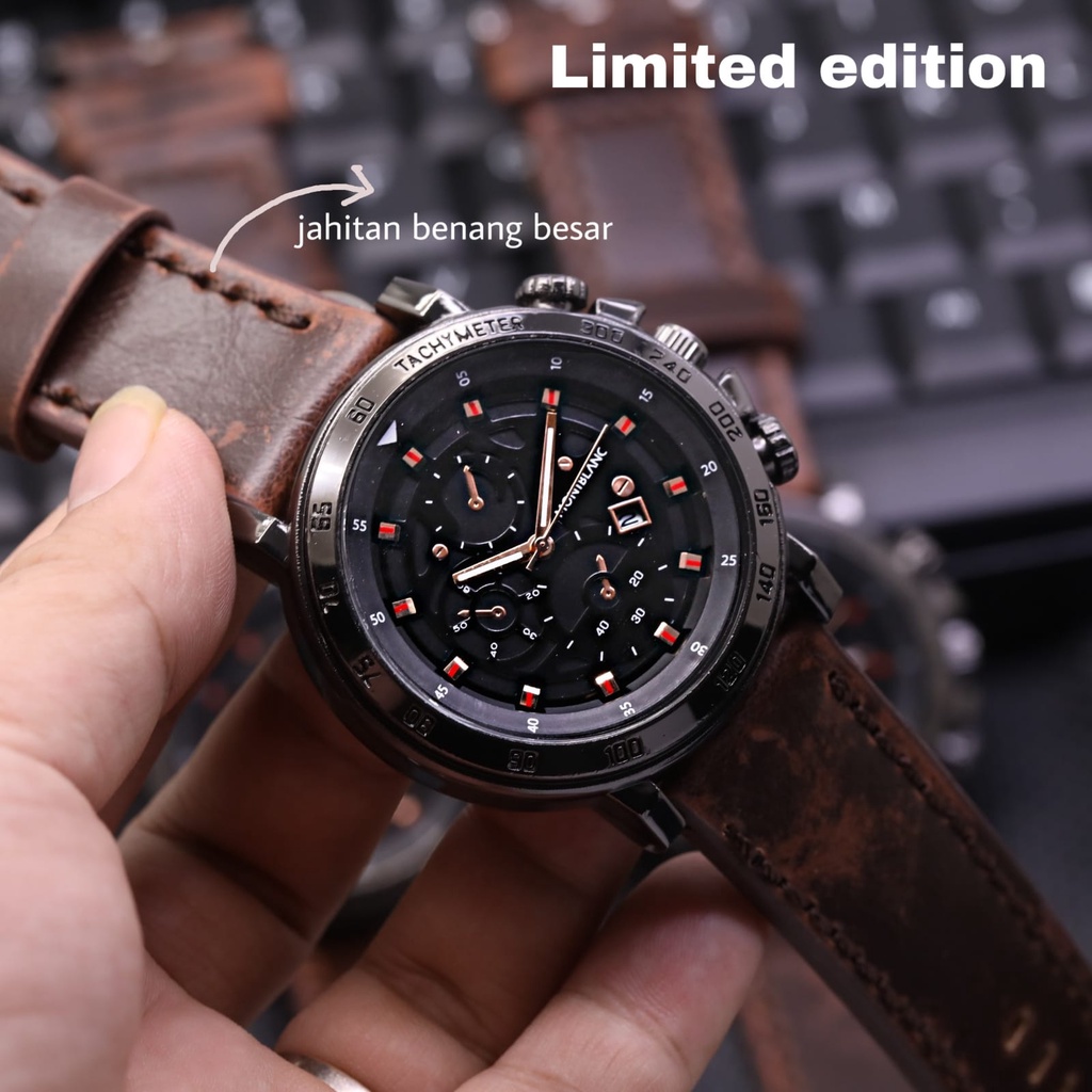 Jam Tangan Pria Fashion Montblanc Kulit Premium 4,6 CM Strap Kulit Tanggal Aktif /Jam Tangan Terbaru