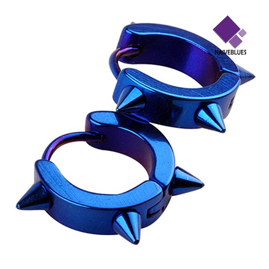 Naiveblue &gt; Anting Bulat Huggie Gaya Punk Bahan Titanium Steel Untuk Unisex / Pria / Wanita