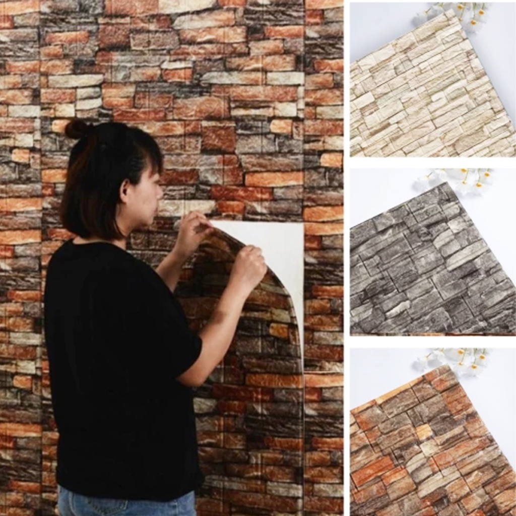 Wallpaper 3D Sticker  Dinding Motif Corak Batu Alam / Wallpaper 3D Foam Brick Emboss-1