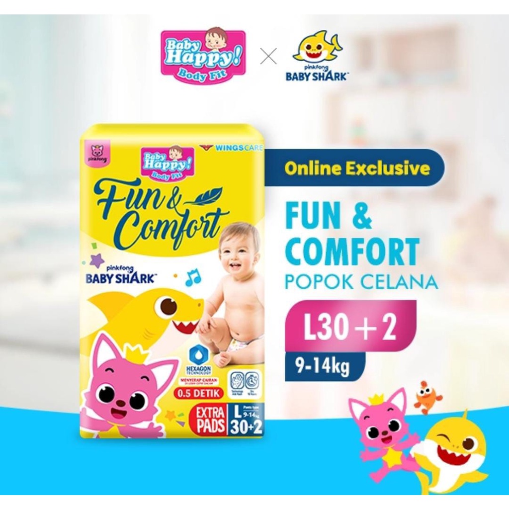 BABY HAPPY Pants Popok Celana Pinkfong Baby Shark M34+2/L30+2